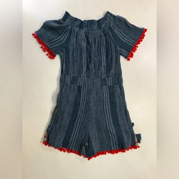 Anthropologie THML Navy Embroidered Pom‎ Pom Romper – Size XS - Picture 4 of 6